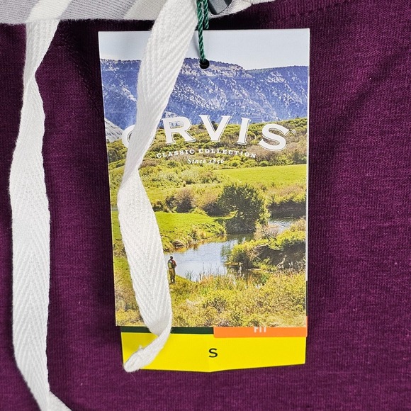 NWT ORVIS Sweater Womens Small Hoodie Burgundy Gray White Striped - Picture 6 of 11